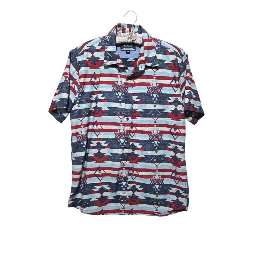 MBX Premium Goods Men's Aztec Southwestern Resort Button Down Shirt Short Sleeve